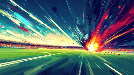 Poster - Vivid and dynamic artistic rendering of a soccer stadium field