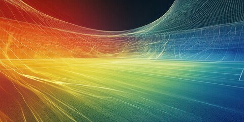 Poster - Abstract colorful landscape composed of glowing lines and meshes