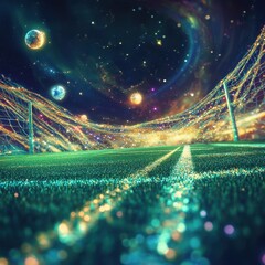 Wall Mural - A soccer field underneath a cosmic and fantastical starry sky