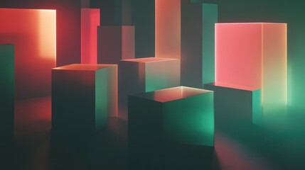 Poster - Abstract composition of illuminated geometric shapes creating a vibrant atmosphere