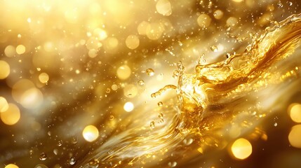 Poster - Golden Liquid Splash with Bokeh Lights Sparkling in the Background Elegant and Luxurious