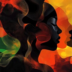 Wall Mural - Abstract portrait featuring multiple overlapping profiles of a woman