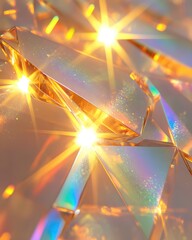 Poster - Golden Light Refraction Through Crystal Facets Creating a Sparkling Abstract Texture