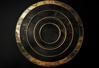 Wall Mural - Gold-rimmed disc, dark background, studio shot, mockup