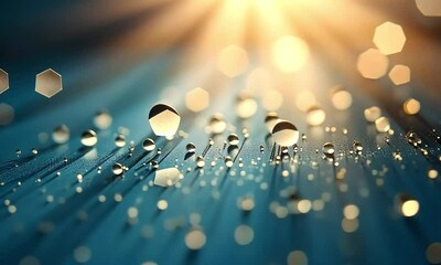 Wall Mural - radiant dewdrops: a mesmerizing close-up of water droplets glistening on a textured surface, illumin