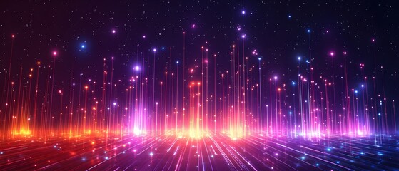Poster - Abstract Digital Network Landscape with Glowing Particles and Data Streams in Deep Space