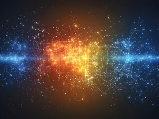 Poster - Abstract Network Connection with Glowing Nodes and Lines in Blue and Orange Tones