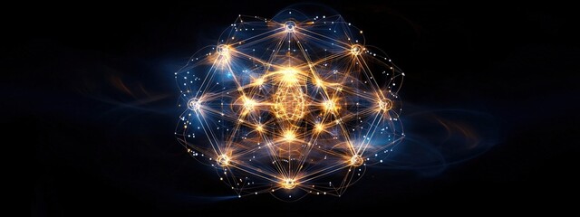 Aufkleber - Abstract sacred geometry glowing in metallic hues on a black canvas