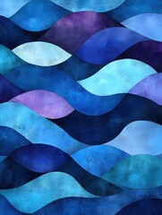 Poster - Abstract Painting of Wavy Shapes in Shades of Blue and Purple with Textured Surface