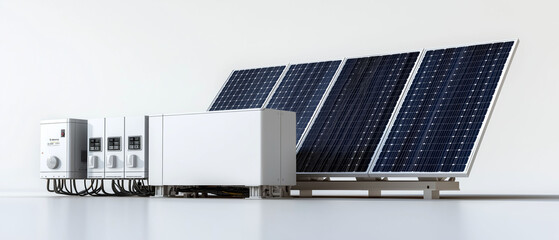 Wall Mural - Solar rooftop installation capacity. Solar energy inverter system on a rooftop panel.