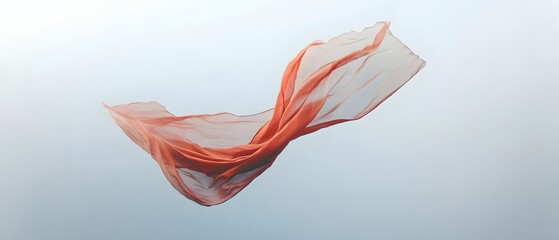 Poster - Ethereal Salmon Fabric Floating Gracefully Against a Serene Sky Backdrop of Soft Light