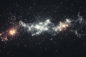 Poster - Abstract Digital Network Background with Glowing Nodes and Connection Lines in Dark Space