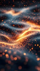 Poster - Abstract Glowing Particle Wave Background with Warm Light and Dark Blue Hues for Digital Art