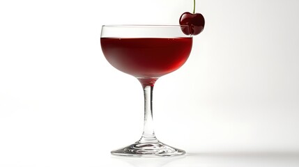 Poster - Elegant Red Cocktail in Coupe Glass with Cherry Garnish on Clean White Background