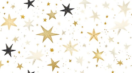 Wall Mural - A Sparkling Pattern of Glittering Stars in Gold Silver and Black Creating a Festive and Cheerful Atmosphere