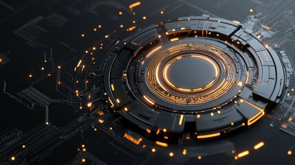 Poster - Astrological wheel glowing in metallic hues on a black backdrop