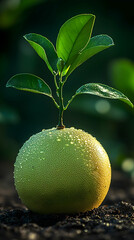 Sticker - Green Citrus Fruit Sprout Growing On Dark Soil