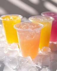 Poster - Refreshing Cold Drinks on Ice Cubes with Bright Colors and Summer Vibes in a Studio Setting