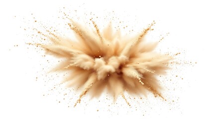 Beige Powder Explosion on White Background Creating Abstract Dynamic Burst