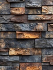 Poster - Textured Stone Wall with Varied Hues Creates a Rustic and Modern Architectural Detail