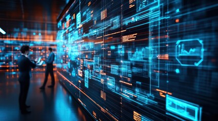 Poster - Analysts reviewing data wall, futuristic office, digital transformation