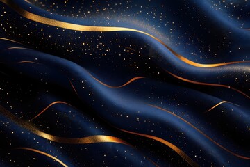 Poster - Elegant Navy Fabric with Golden Waves and Sparkling Dots for Luxury Design Projects