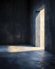 Poster - Light Streaming Through Concrete Structure Creating Contrast and Dramatic Mood in Dark Room