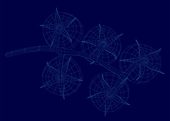 Poster - A blue drawing of four tomatoes. The drawing is of a close up of the tomatoes, with the stems visible. Top view