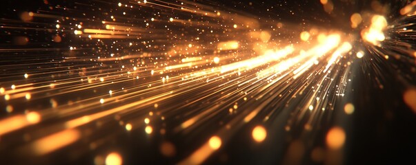Poster - Golden Light Streaks Burst Across Dark Background,  Creating a Stunning Visual Spectacle.