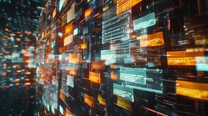 Poster - abstract network grid with files and folders, futuristic software interface, digital document manage