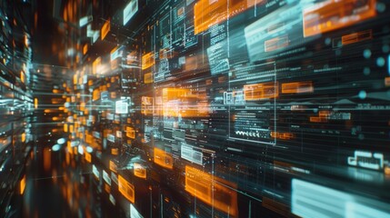 Poster - abstract network grid with files and folders, futuristic software interface, digital document manage