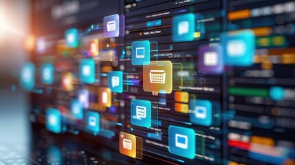 Poster - abstract network grid with files and folders, futuristic software interface, digital document manage