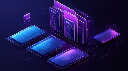 Poster - abstract network grid with files and folders, futuristic software interface, digital document manage