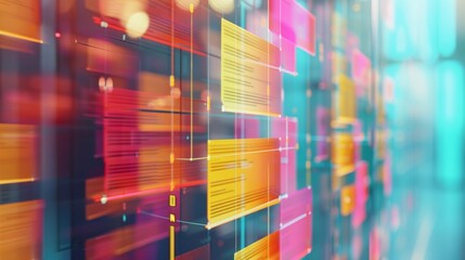 Poster - abstract network grid with files and folders, futuristic software interface, digital document manage