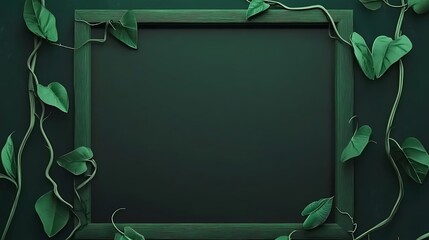 Wall Mural - Green frame, leaves, dark background; mockup