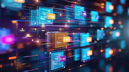 Poster - abstract network grid with files and folders, futuristic software interface, digital document manage