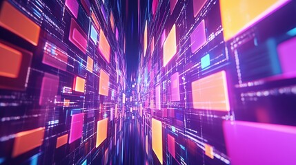 Poster - abstract network grid with files and folders, futuristic software interface, digital document manage