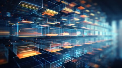 Poster - abstract network grid with files and folders, futuristic software interface, digital document manage
