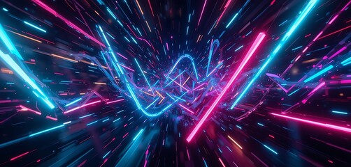 Poster - Abstract Neon Light Trails Creating a Futuristic Data Stream Illusion