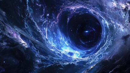 Abstract black hole with a glowing event horizon, Abstract black hole in the cosmos with a supernova explosion.
