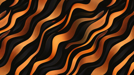 Canvas Print - Dynamic abstract pattern of flowing black and orange wavy lines creating a textured effect