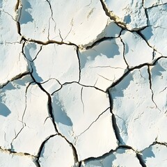 Poster - dry earth surface with cracks in white tone abstract textured background