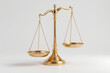© Pitohui - Elegant golden balance scales symbolizing justice and fairness for world consumer day rights protection and advocacy on a plain soft white background demonstrating equilibrium