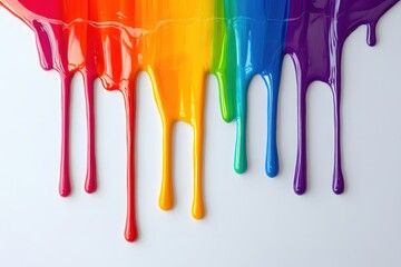 Aufkleber - Dripping Rainbow Paint Splatter on White Background Creative Abstract Art Design