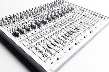 Fototapete - 3D line icon representing a soundboard for audio mixing displayed on white background.