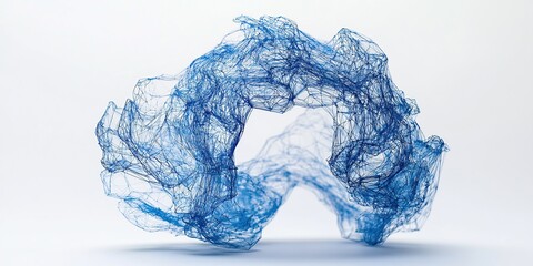 Poster - Abstract Blue Network: Exploring Intricate 3D Mesh Structures in Art