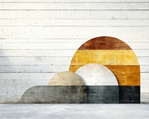 Poster - Abstract pastel curved shapes on a textured concrete wall, modern art and design with warm earthy tones