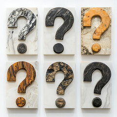 Wall Mural - Six Question Marks On Marble Tiles With Various Textures And Colors