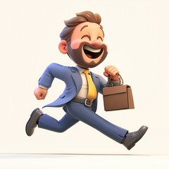 Wall Mural - Joyful Businessman Running to Success: A 3D Cartoon Illustration