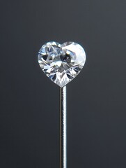 Poster - Heart Shaped Diamond on Silver Pin Reflecting Light in a Dark Studio Setting Close Up